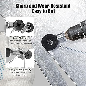 Electric Drill Plate Cutter, Metal Nibbler Drill Attachment, Double Headed Sheet Metal Cutter for Cutting Iron, White Sheet, Steel,Copper, Aluminum