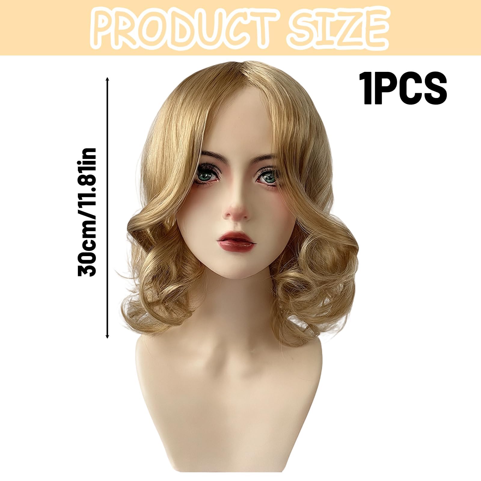 Blonde Curly Wig, Short Blonde Bob Wig for Women Natural Look Synthetic Hair, Perfect for Cosplay Halloween, Theme Parties - Image 2