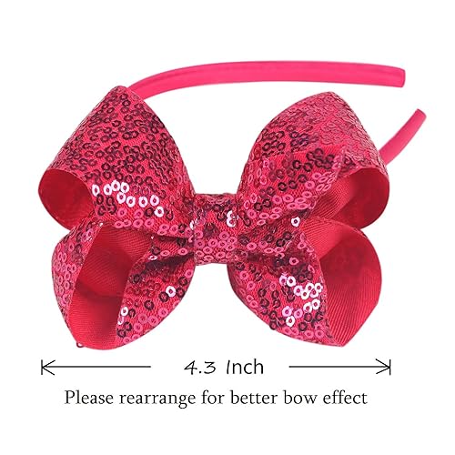 Miniatura 3 de Amybasic Diademas con lazo para el pelo de lentejuelas brillantes, lazos de cinta para niñas, niños y mujeres (rosa intenso)
