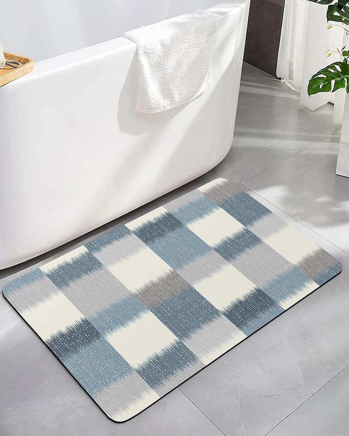 Bath Rugs Bathroom Rug,Grey Blue Geometric Color Block