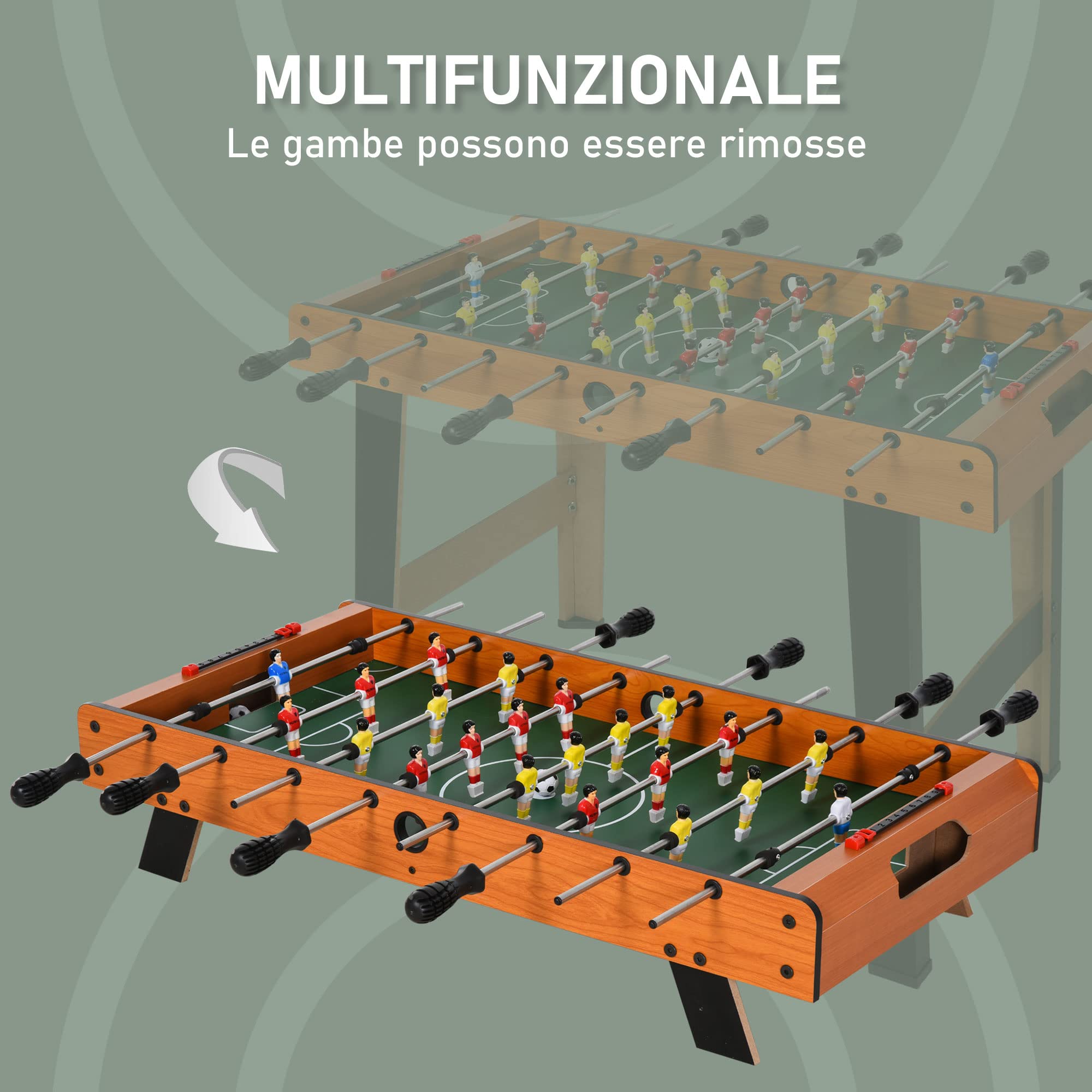 HOMCOM Calcio Balilla in Legno con 22 Giocatori in Formazione 3:4:3, 2 Palline e 2 Segnapunti Inclusi 84.5x40x61.2cm