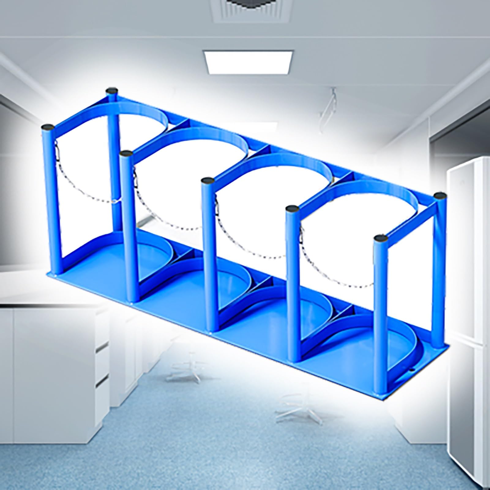 OWOHYG Oxygen Cylinder Rack With Chain,Secure Floor Mount Holder For Laboratory,Clinic, Storage.L-75cm(29 1/2