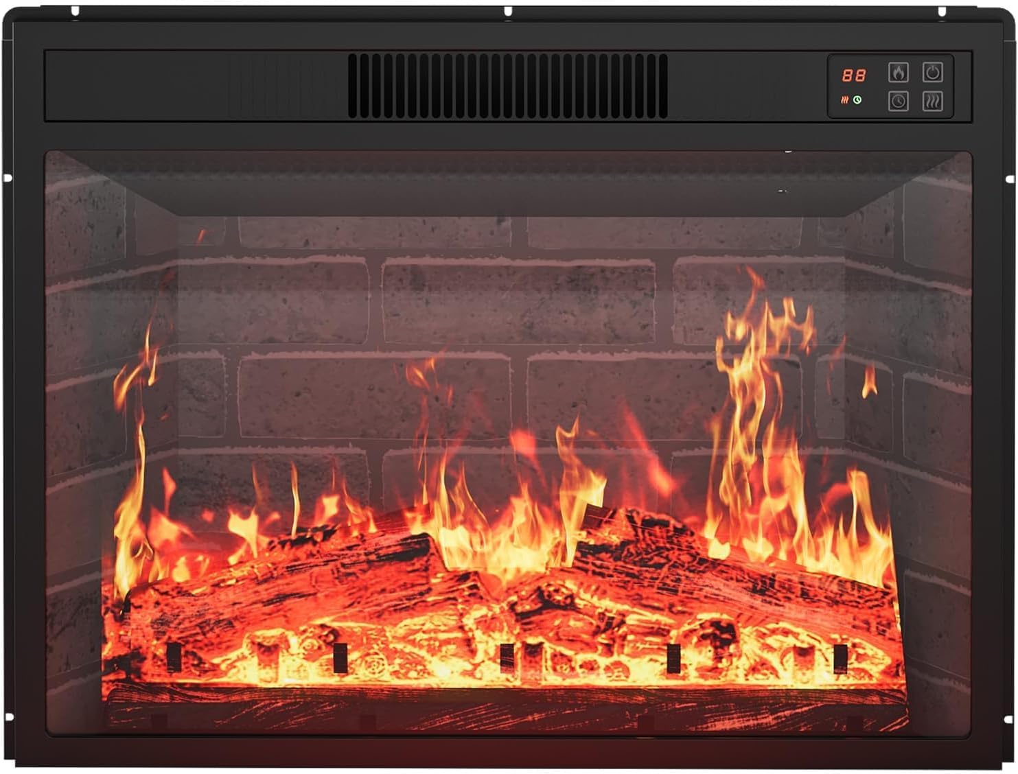 23 Ultra-Thin Electric Fireplace Insert Rear Projection Flame Fireplace Heater 1500W 3 Color Flames & Brightness Levels with Remote Control & Timer 60-84℉, Heats 400 Sq Ft