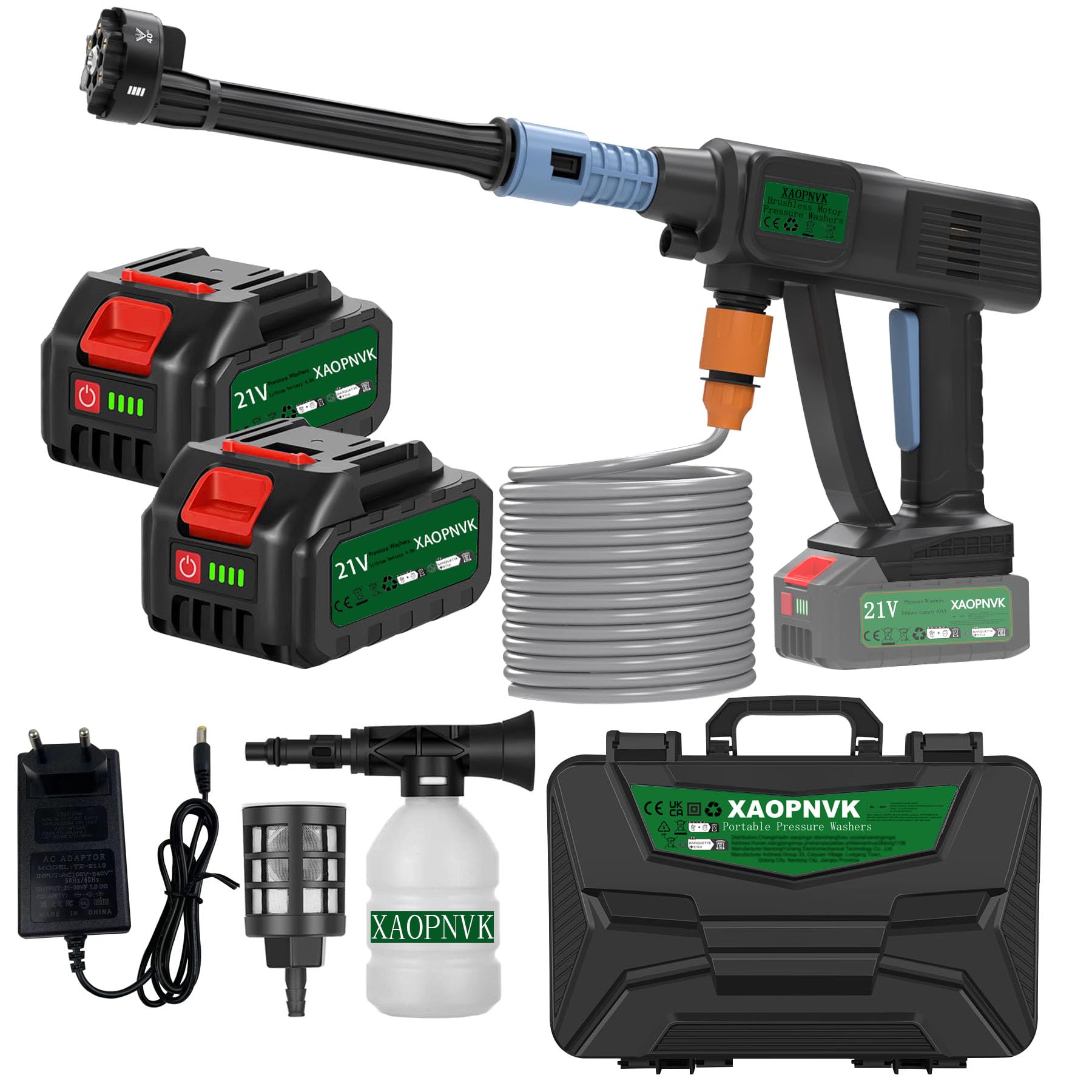 Idropulitrice Portatile A Batteria 60 Bar | Senza Fili, Con 2 Batterie E Ugello 6 In 1, Per Auto E Giardino - Foto 8