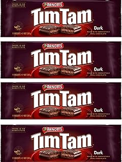 Arnott’s Tim Tam Dark Chocolate Biscuits – 4-Pack (200g Each) – Made in Australia – Rich Dark Chocolate Coating – Classic Australian Treat