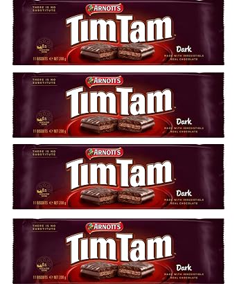 Arnotts Tim Tam Dark Chocolate Biscuits 4-Pack 200g Each Made in Australia Rich Dark Chocolate Coating Classic Australian Treat