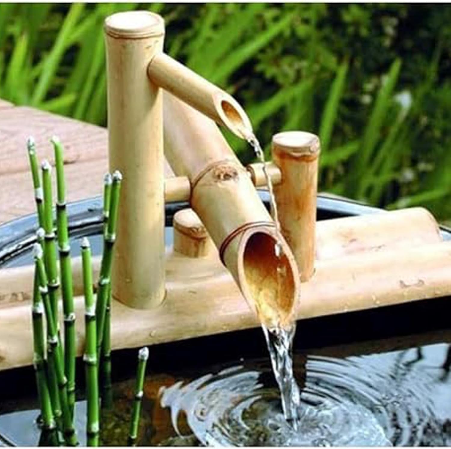 Bamboo Water Fountain Kit with Pump, Zen Feng Shui Garden Feature, Indoor Outdoor Circulating Waterfall, Landscape Accent for Patio, Balcony, Pond, or Backyard, 20in(50cm)
