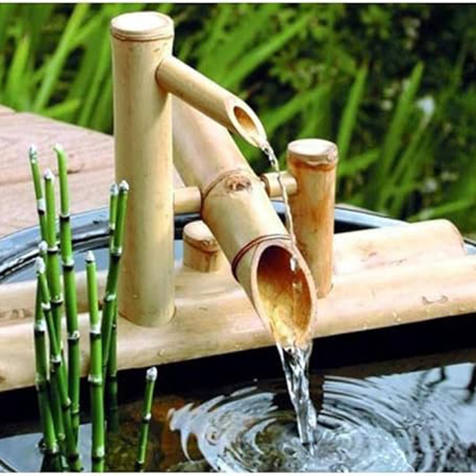 Ljykbfl Bamboo Water Fountain Kit With Pump, Zen Garden Feature, Indoor Outdoor Circulating Waterfall, Landscape Accent For Patio, Balcony, Pond, Or Backyard