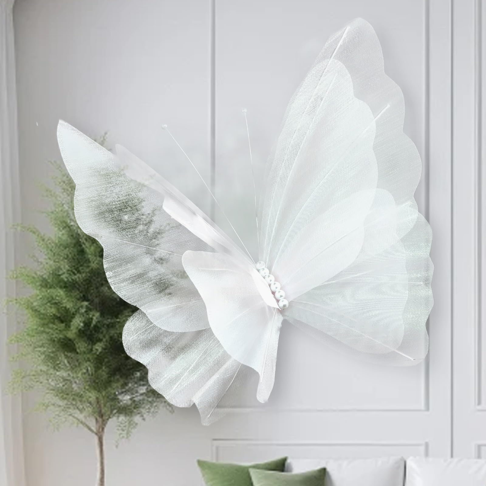 Scdoa White 50Cm Giant Silk Yarn Artificial Butterfly, Wedding Party Outdoor Holiday Decoration, Realistic Style, Decorative Butterflies