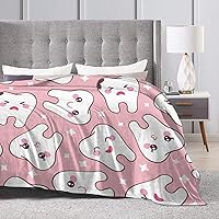 Vista 4 de Manta de viaje rosa con dientes dentales para niñas y niños, manta de felpa cálida para viajes, perfecta para otoño, invierno y primavera