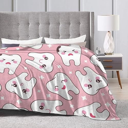 Miniatura 4 de Manta de viaje rosa con dientes dentales para niñas y niños, manta de felpa cálida para viajes, perfecta para otoño, invierno y primavera