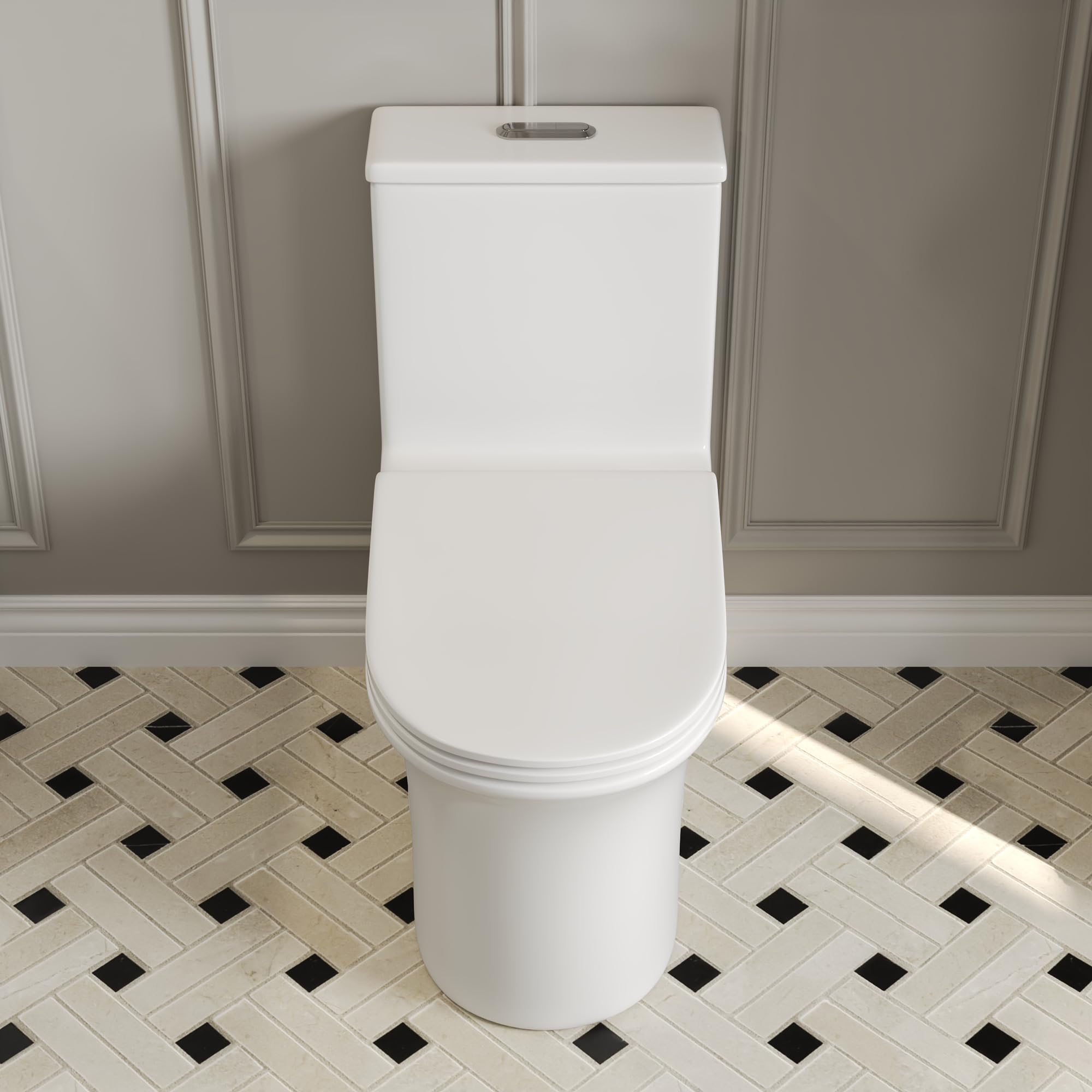 DeerValley One Piece Toilet with Comfortable Seat Height, Modern Standard Toilet for Bathroom, Dual Flush 1.1/1.6 GPF and MAP 1000g, 12'' Rough-In Skirted Toilet