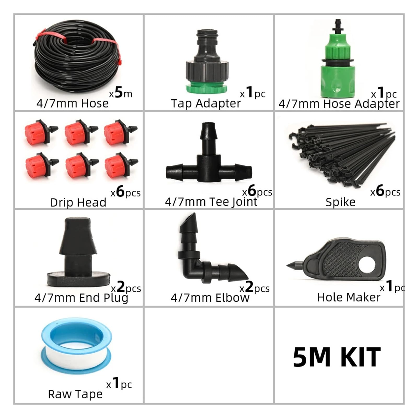 Kit di irrigazione a goccia 5-60M regolabile for l'irrigazione del giardino | Set gocciolatore regolabile for impianti di irrigazione del micro giardino.(5M KIT)