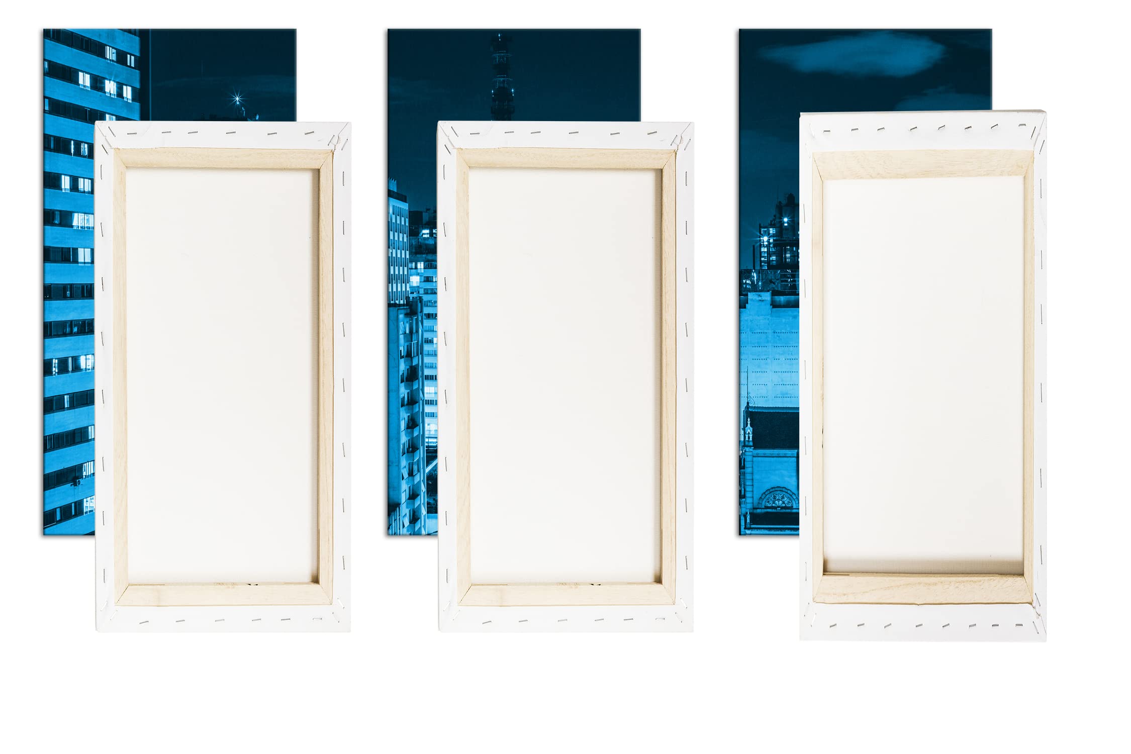 Strade luminose della città, formato: 3 pezzi, 120 x 80 cm, effetto: disegno come tela, motivo incorniciato su telaio in vero legno, stampa digitale di alta qualità con cornice, nessun poster o poster