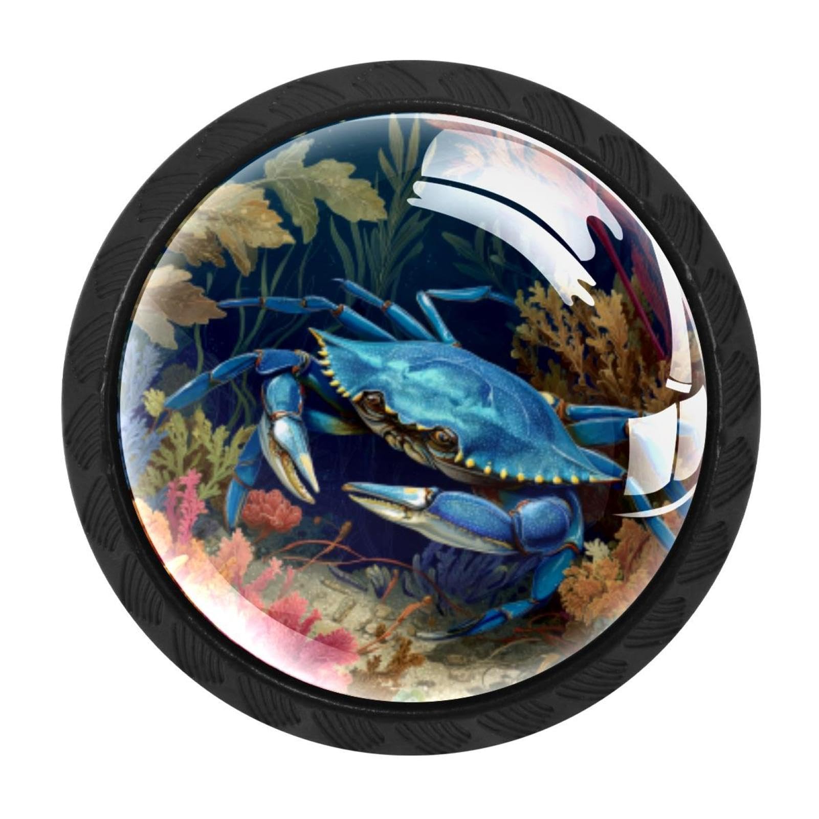 Luoweisi Multi 5 4 Pcs Crab Seaweed Cabinet Knobs, Round Dresser Drawer Knobs, Single Hole Dresser Handles For Kitchen Home Decorating, Cupboard, Wardrobe