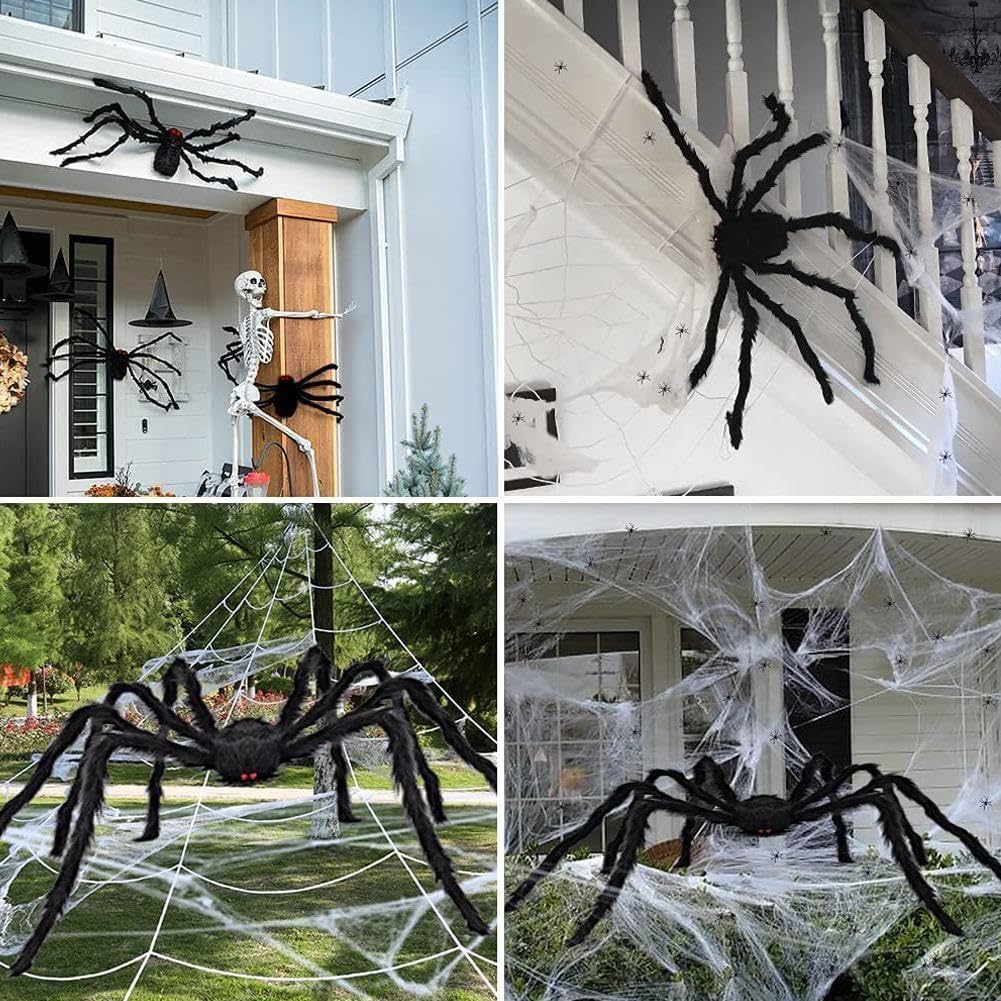 Enorme Ragno Decorativo Per Halloween – 150 Cm Di Apertura, Gambe Flessibili, Occhi Rossi, In Peluche Nero, Per Esterni E Interni