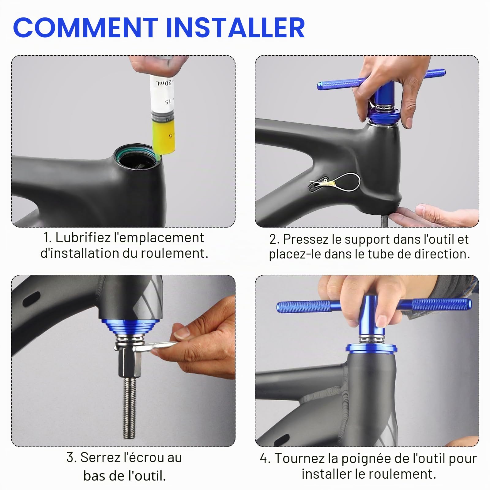 Presse à gouvernail et palier de pédalier de vélo, Presse-Poussoir Professionnel, Outil de Montage de pédalier, Outil de poussée de roulement dans Les Tubes de Direction, Outils de réparation de vélo