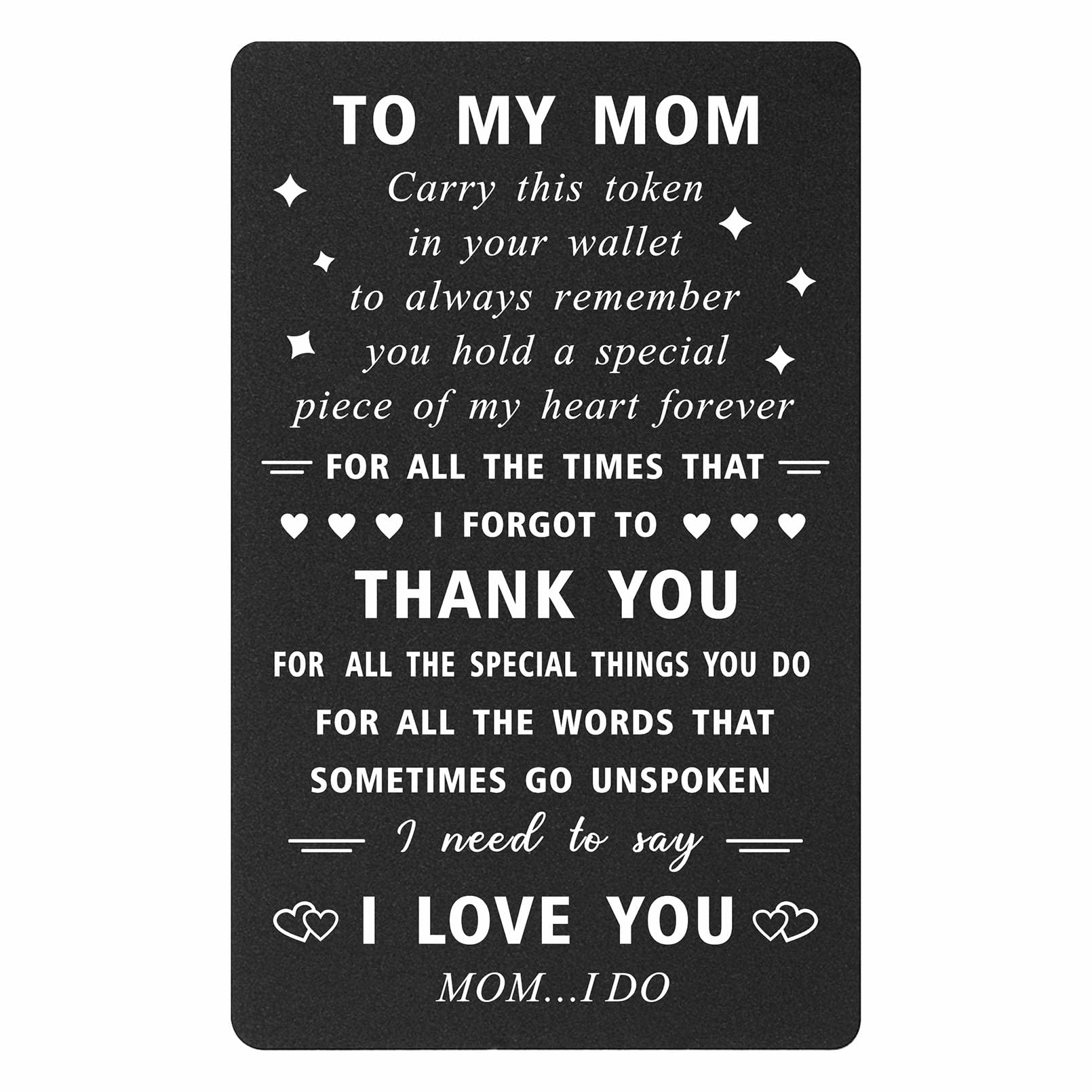 ENGZHI Mom Christmas Card from Daughter Son, I Love You Mom Birthday Card for Her, Thank You Mothers Day Gift, Metal Engraved Wallet Card