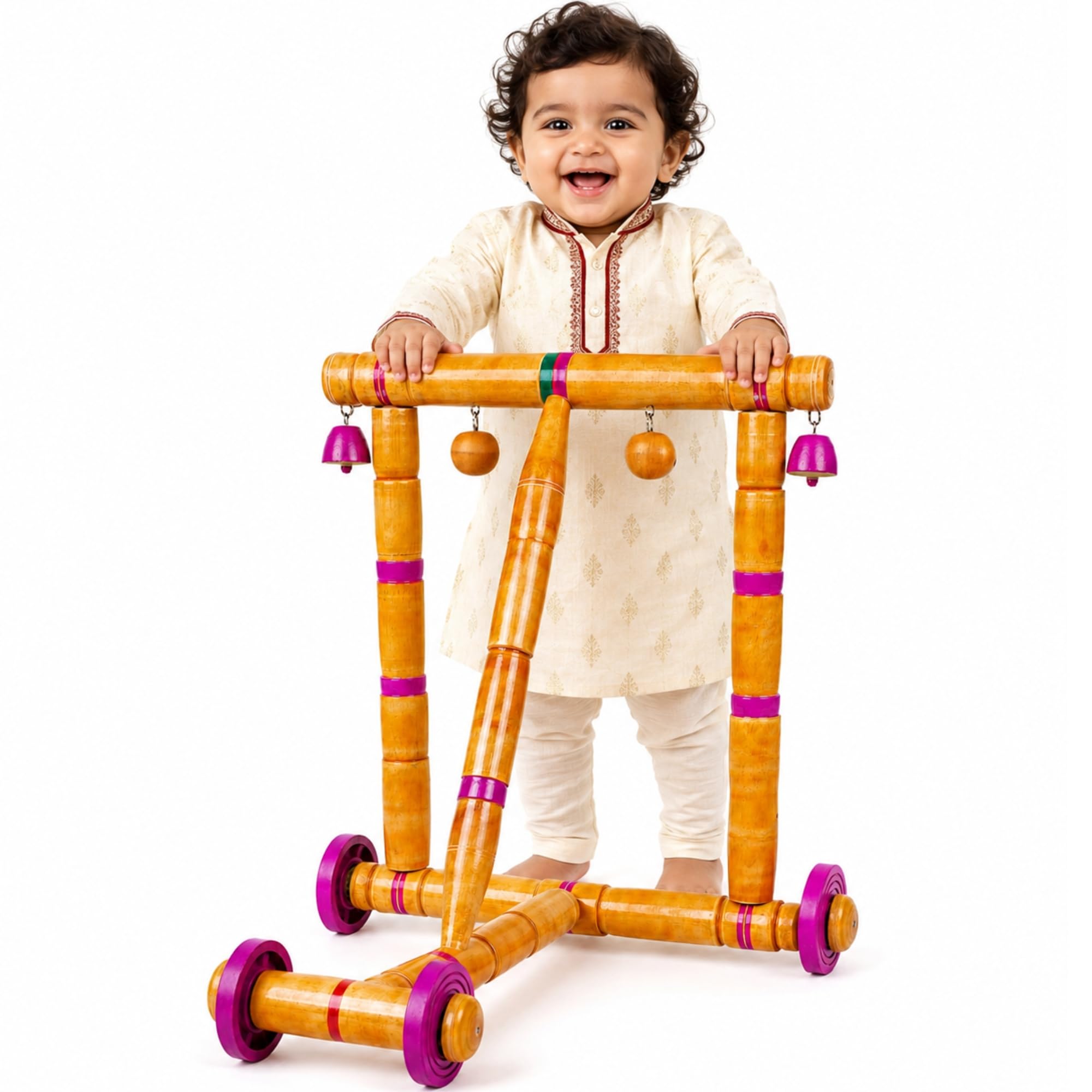 YRG Muharose Toys Wooden Push Walker Baby 6-18Months for Toddlers | Traditional Nadai Vandi Kids Walker | Montessori Push Walker for Balance Training | Sturdy Wooden Walking Aid for Infants-image-7