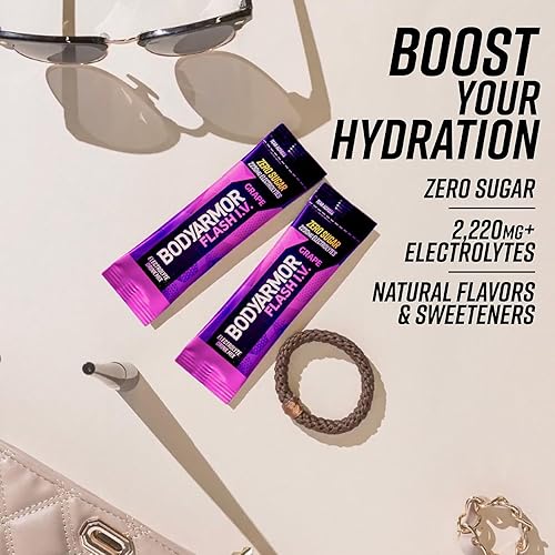 Vista 44 de BODYARMOR Flash IV Paquetes de electrolitos sin azúcar para mezcla de bebida, de una sola porción, agua de coco en polvo, fresa kiwi (6 unidades)