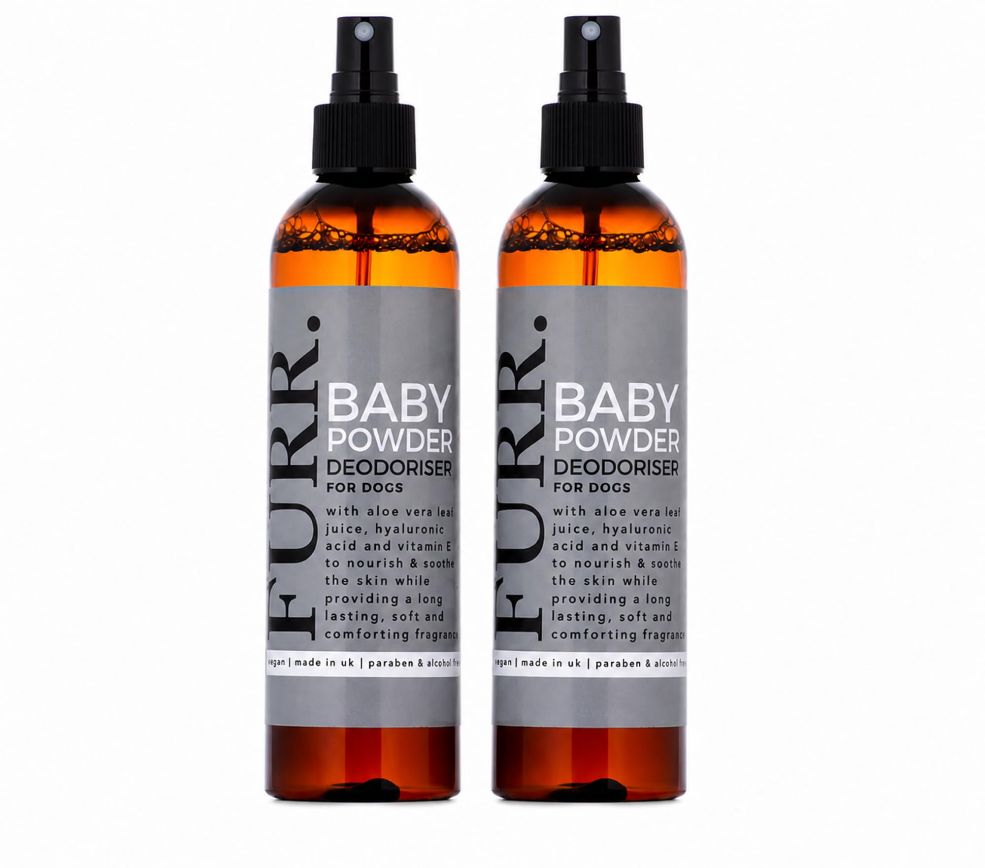 FURR Baby Powder Dog Deodoriser Spray 2 x 250ml – Natural Odour Neutraliser with Aloe Vera & Vitamin E – Puppy Safe from 6 Weeks – Gentle Freshening Spray for Dogs – Vegan, Cruelty-Free, Made in UK