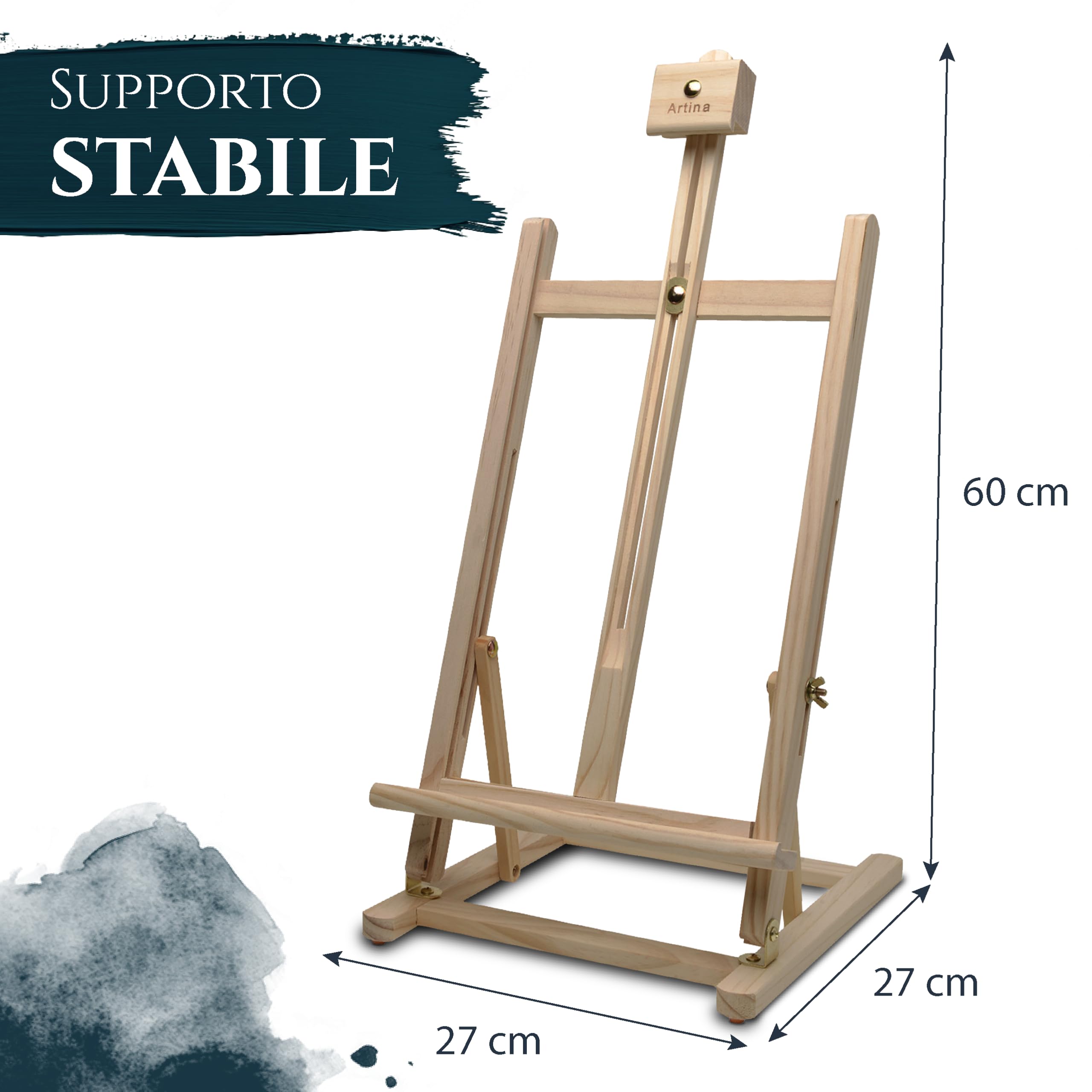 Artina Cavalletto pittura da tavolo per dipingere Sydney in legno massello di pino - per uso artistico hobby e studio - cavalletto professionale per dipingere - supporto tele