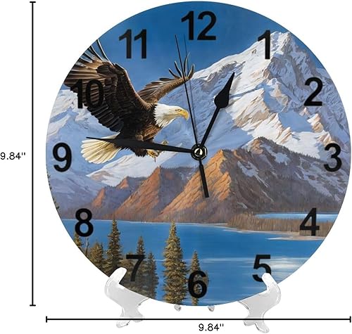Miniatura 10 de KiuLoam Reloj de pared redondo silencioso sin tictac, árbol de águila, montaña, lago, decoración del hogar, funciona con pilas, decorativo para sala