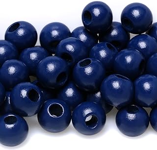 50 Pieces Blue Wooden Macrame Beads 20mm with 8mm Large Hole, Wood Spacer Beads, Natural Round Ball Farmhouse Wooden Loose Beads for Craft Making Garland Home Wall Hanging Decor