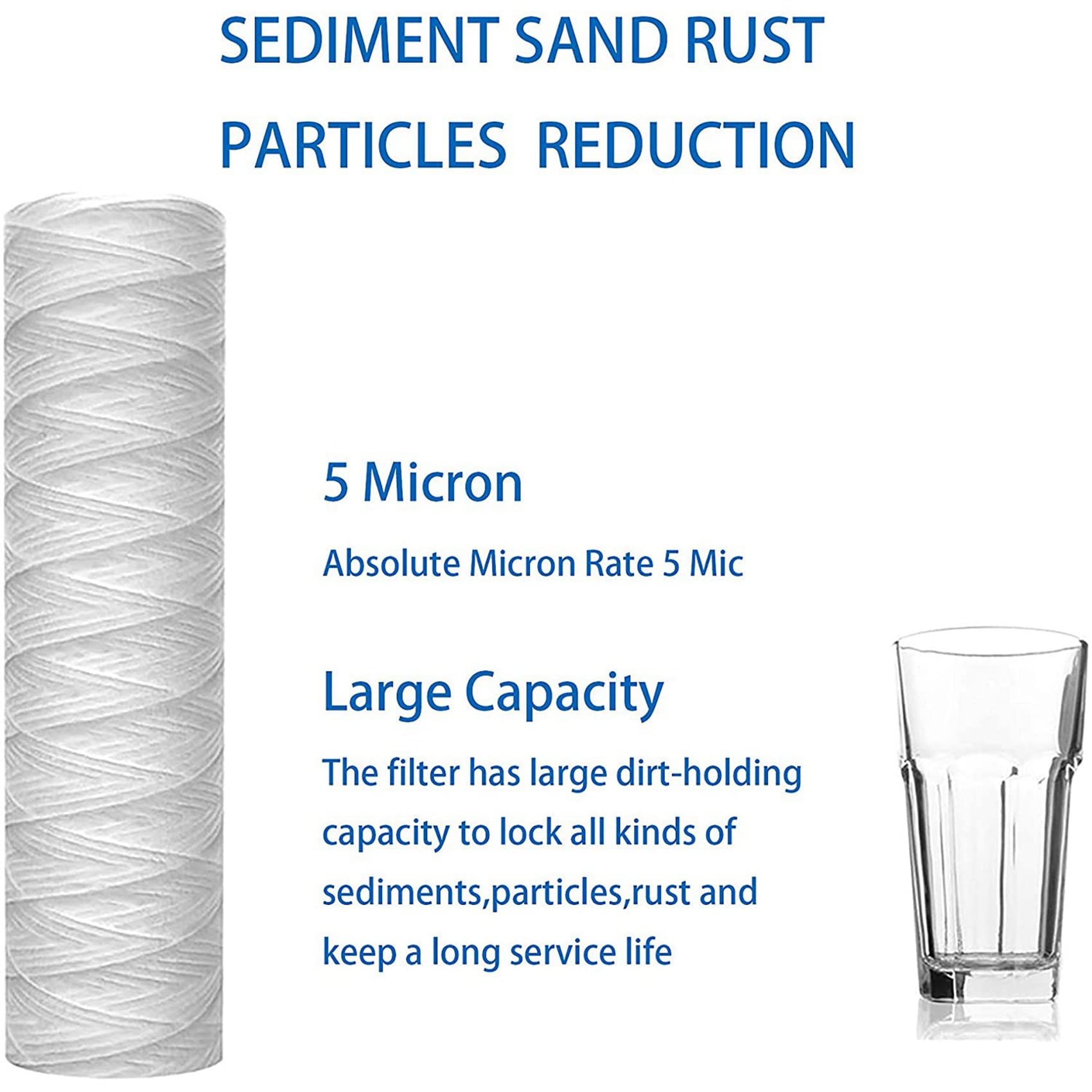12PZ 5 Micrometri String Wound Water Filter Universal Whole House Sostituzione Cartuccia di Ricambio Filtri Sedimenti 10 Pollici