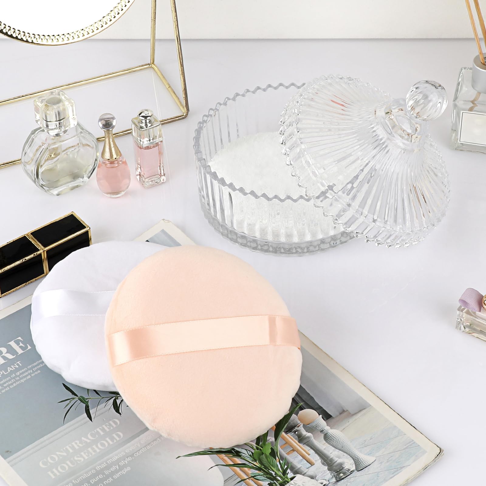 Set di contenitori per polvere in vetro, contenitore per il corpo, polvere vuota per bambini, con nappa in polvere, per il corpo, talco, polvere cosmetica per il compleanno, come regalo di