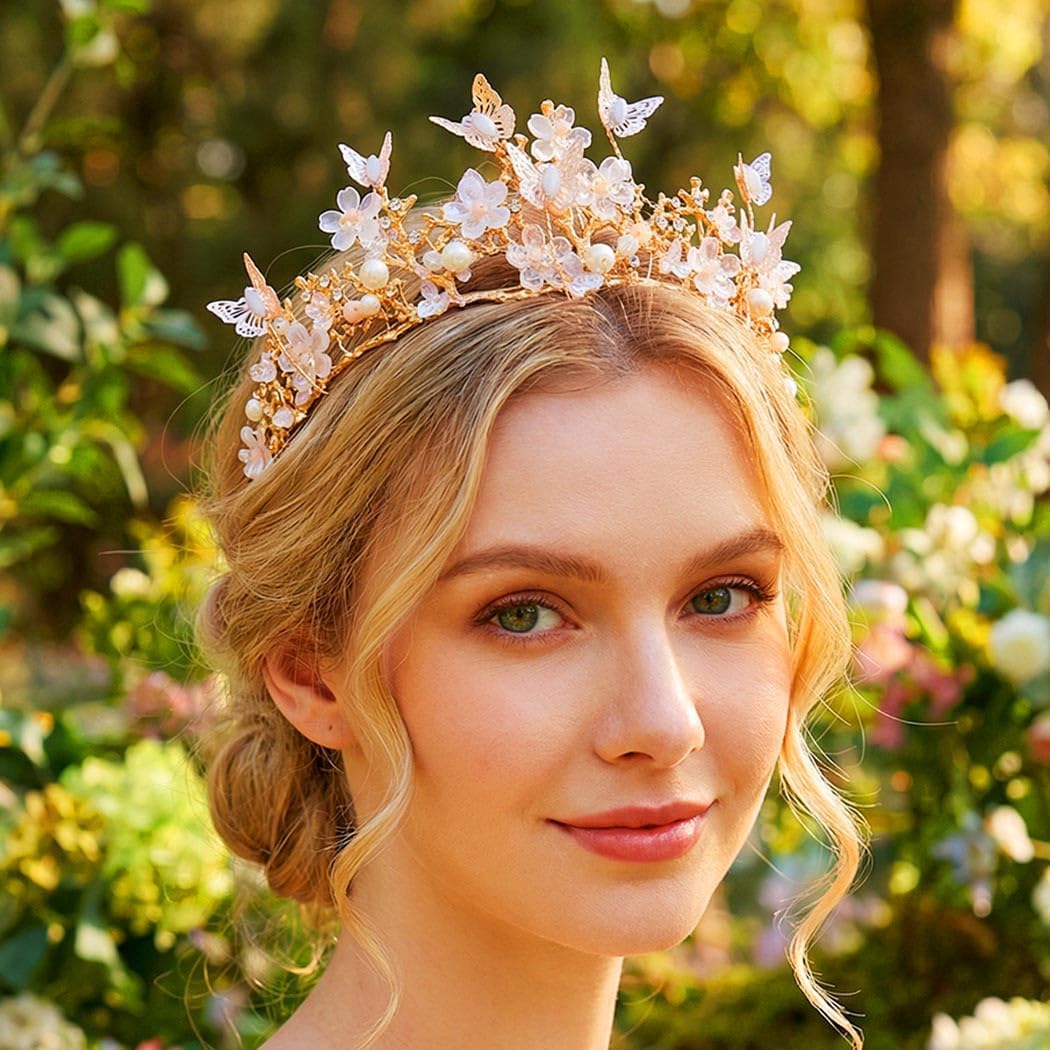 Kilshye Queen Crown Gold Tiaras and Crowns Butterfly Rhinestone Tiara Vintage Bridal Wedding Crown Pageant Costume Prom Headpiece for Women and Girls - Image 4