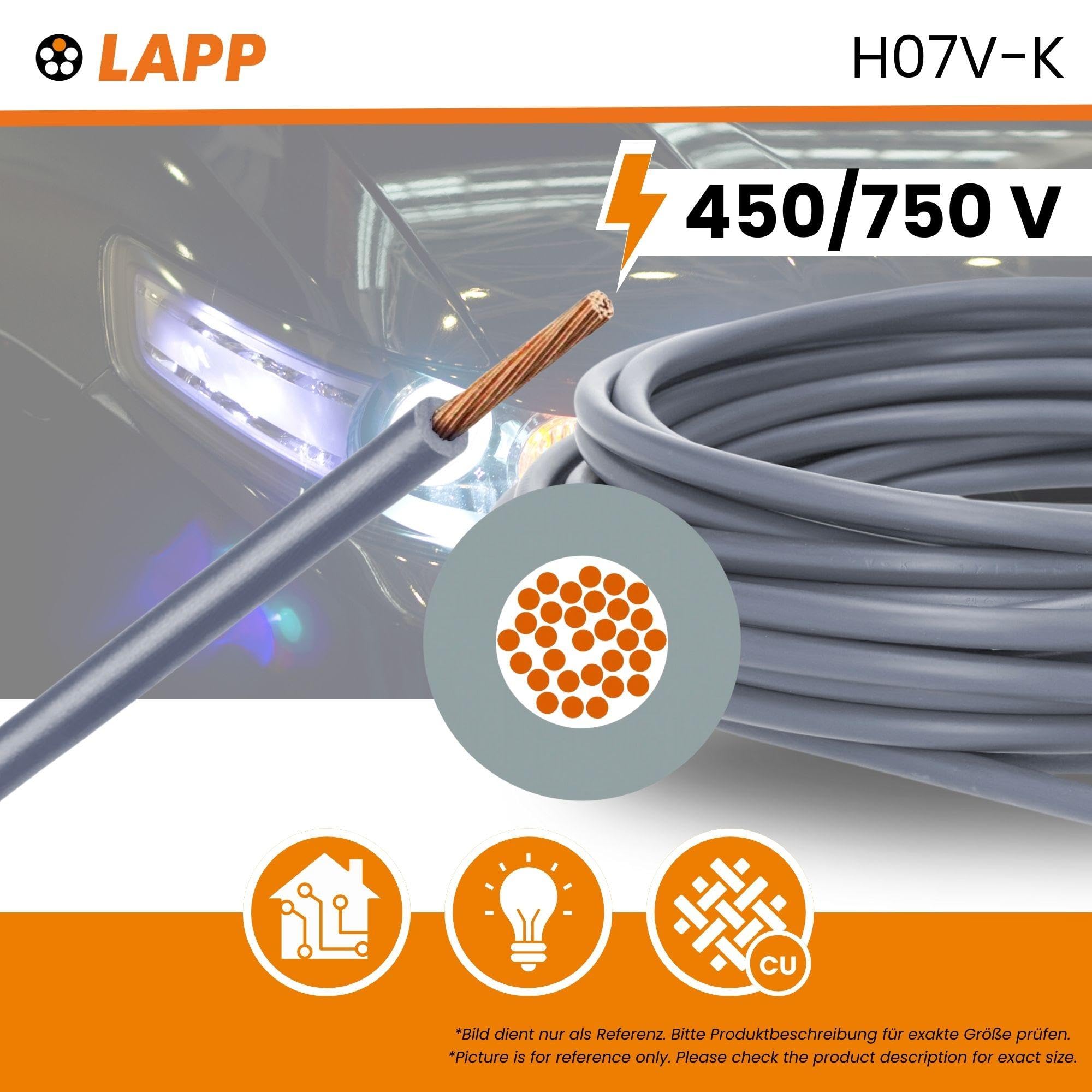 Lapp 100m H07V-K 1,5 mm² Grau - Verdrahtungsleitung Aderleitung Flexibel