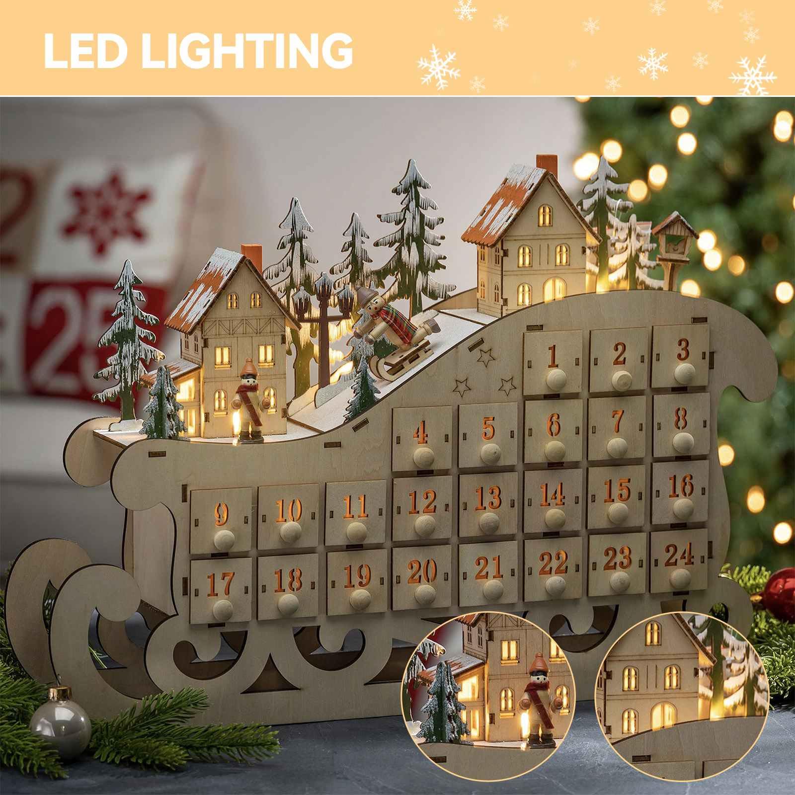 Kit décoration noël,Calendrier de l'avent en bois de noël,maison avec