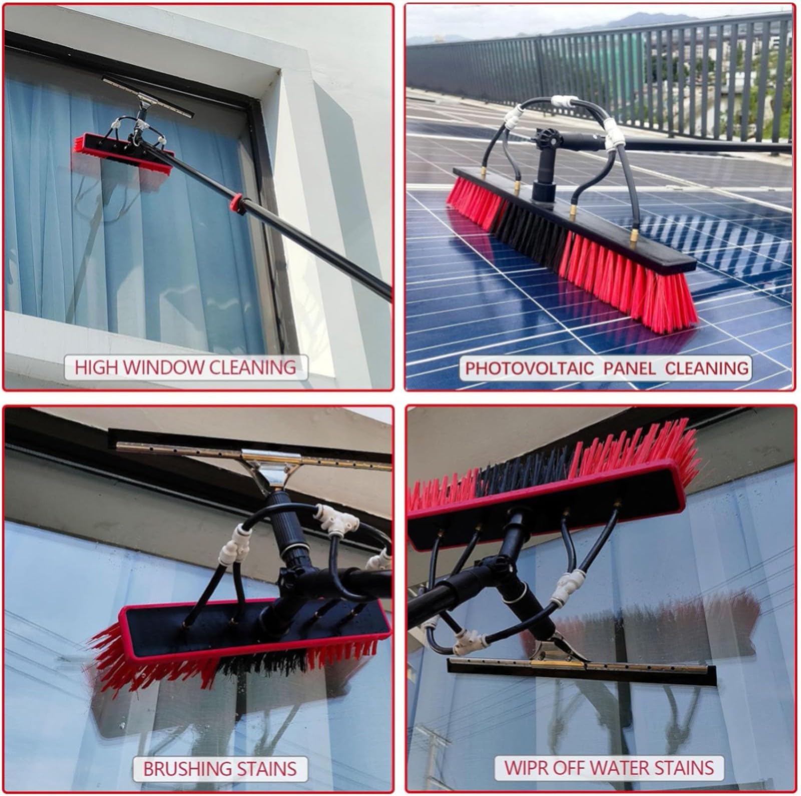 3.6-10.8M Set for Solar Systems and Windows, Length Adjustable up to 10.8M, Universal Washing Brush, and Outdoor Glass Roof Cleaning Set, Window Cleaner 35CM,3.6M
