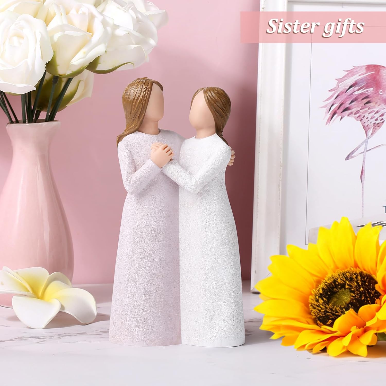 Resin Sister Figurines, Mother Daughter Gifts, Hand-Painted Friendship Statue for Best Friends, Women, Mom Birthday Gifts from Daughter