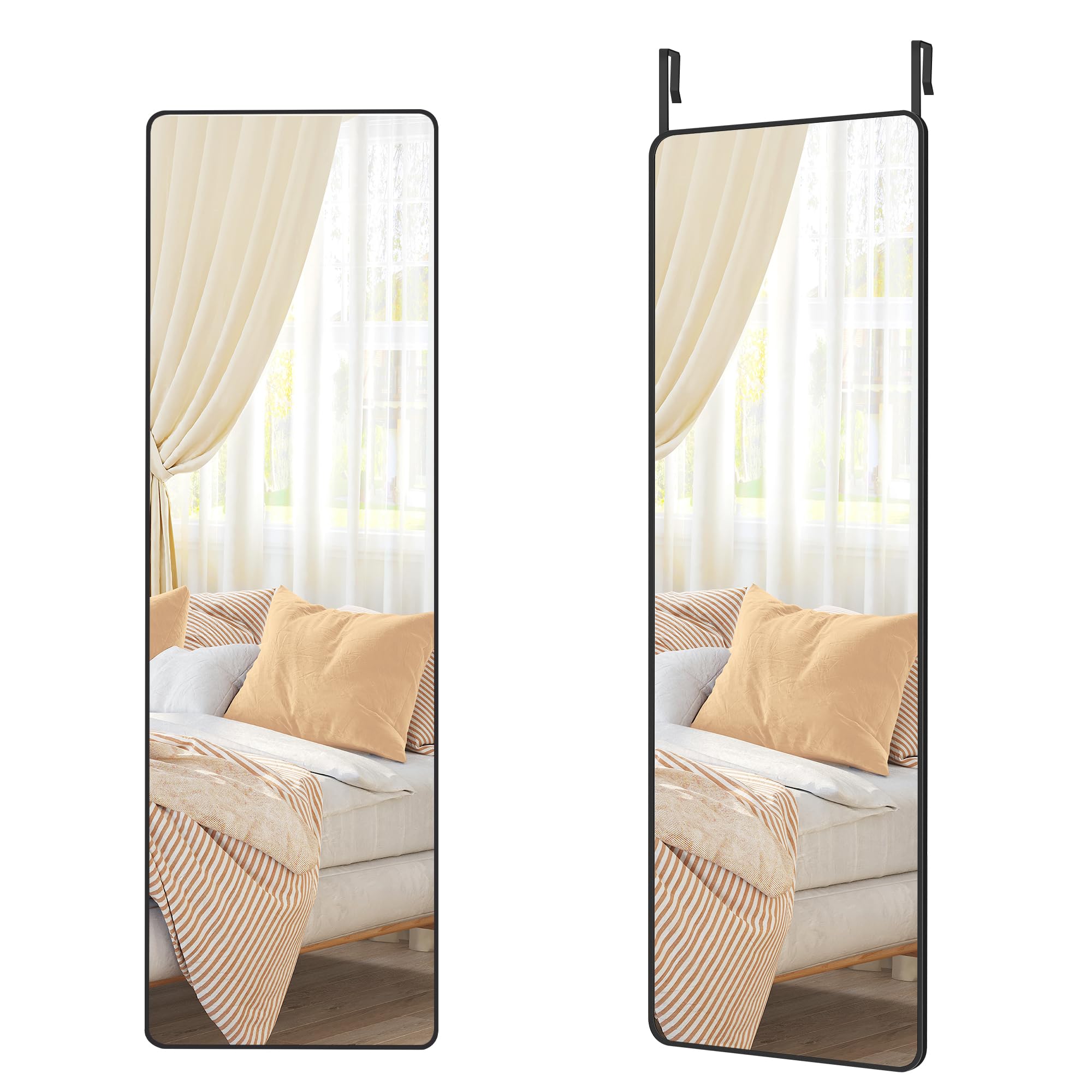 SONGMICS Full Length Mirror 2-Way Stand Mirror, Wall Mounted, Full Body Mirror, Height 47.2 inches (120 cm), Width 15.7 inches (40 cm), Stylish, Aluminum Alloy Frame, Shatterproof, Fillet Rectangle,