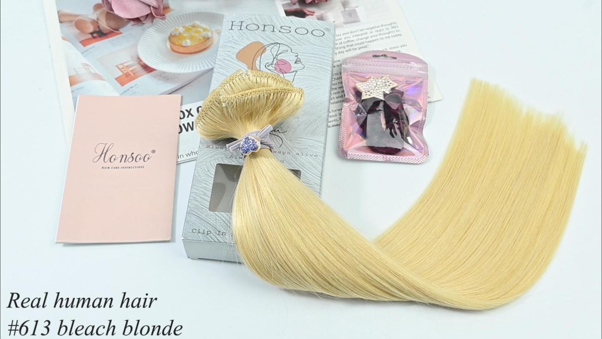 Honsoo Clip-in Haarverlängerungen Aus 100% Echthaar – Volumen & Länge In 5 Minuten | 30,5 Cm, Seidigblond, 70 G