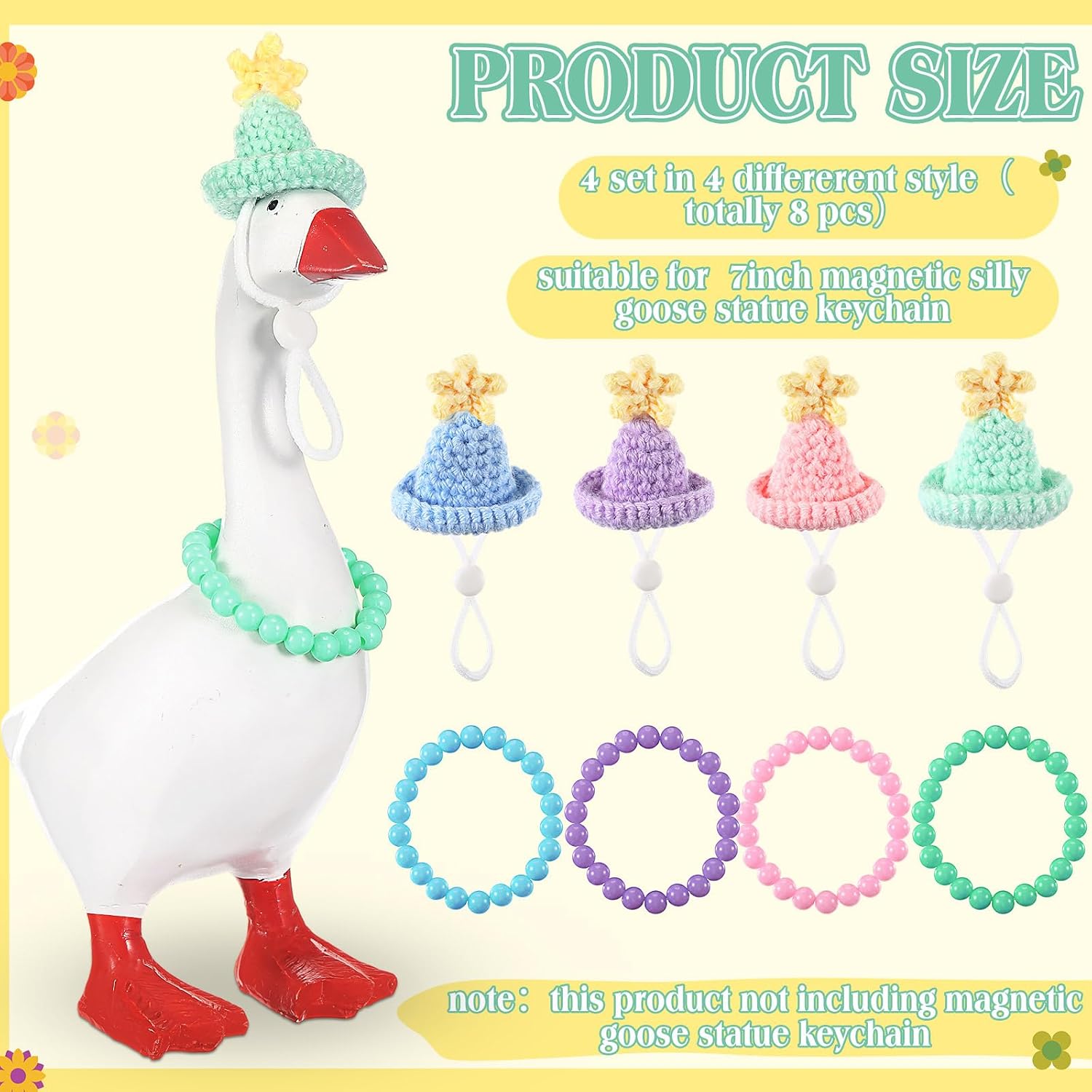 4 Set 7 Inch Mini Desk Motion Toys Goose Outfits with Star Kintted Hats Necklace Mini Goose Princess Customs for Magnetic Geese Statue Desktop Motion Toys Decor