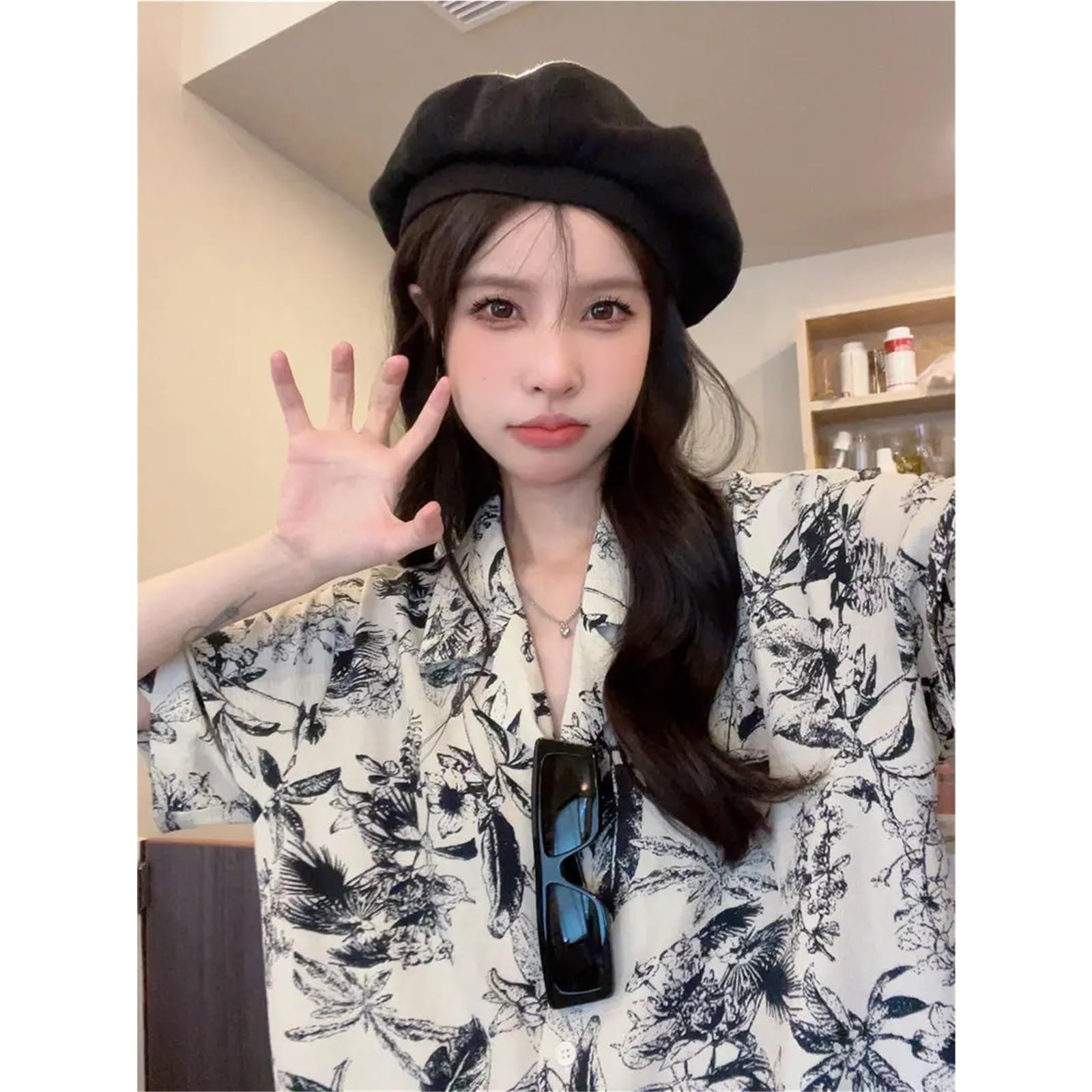 Camisa de Manga Corta con Estampado Floral Retro de Verano for Mujer, Camisa Playera, Top Holgado y versátil