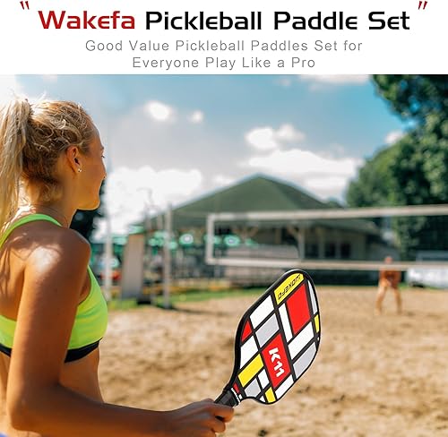 Miniatura 5 de Juego de 4 palas de pickleball para interiores y exteriores, raquetas de pickleball de madera con agarre ergonómico amortiguador, 4 bolas de