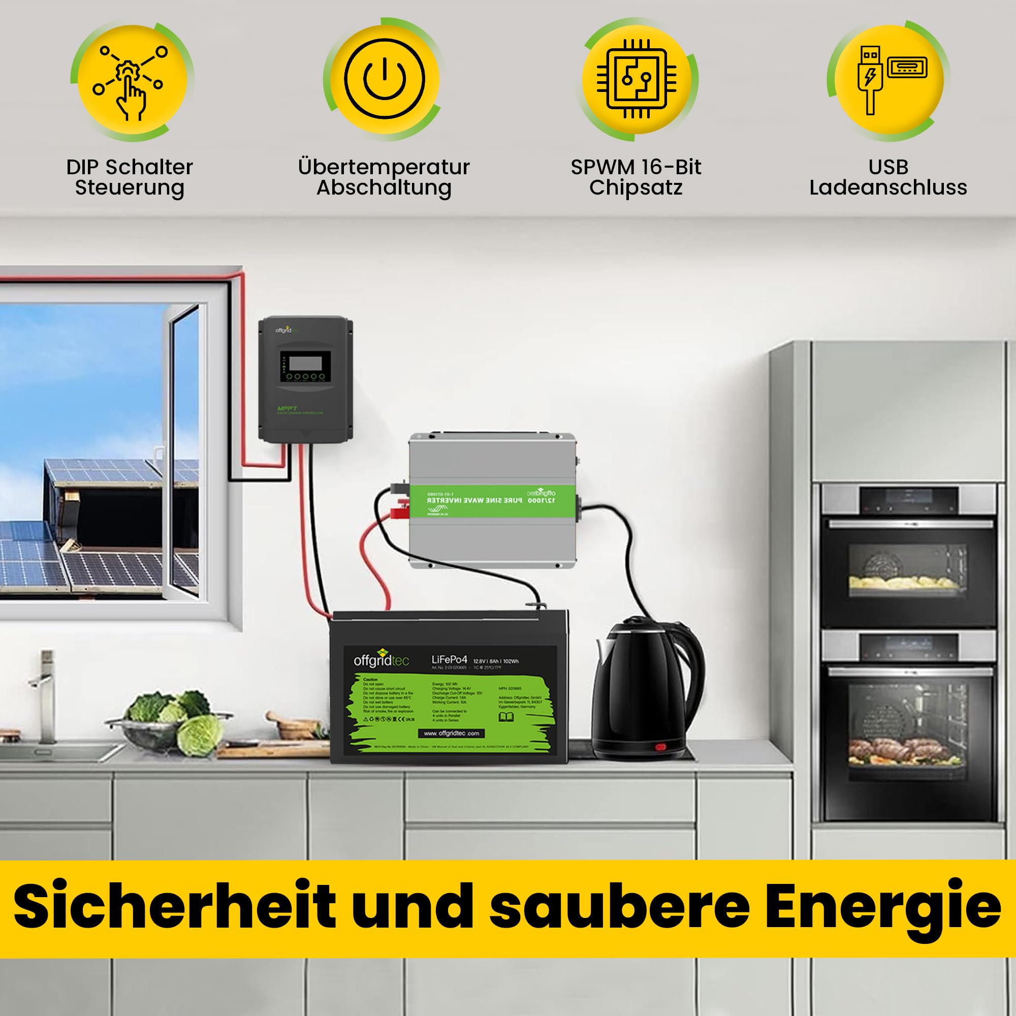 Offgridtec 1-01-011090 Przetwornica, Czarny/Szary, ‎29.6 x 23.2 x 9.9 cm; 5.46 kg, 220/230 V, 12 V, 1500 W