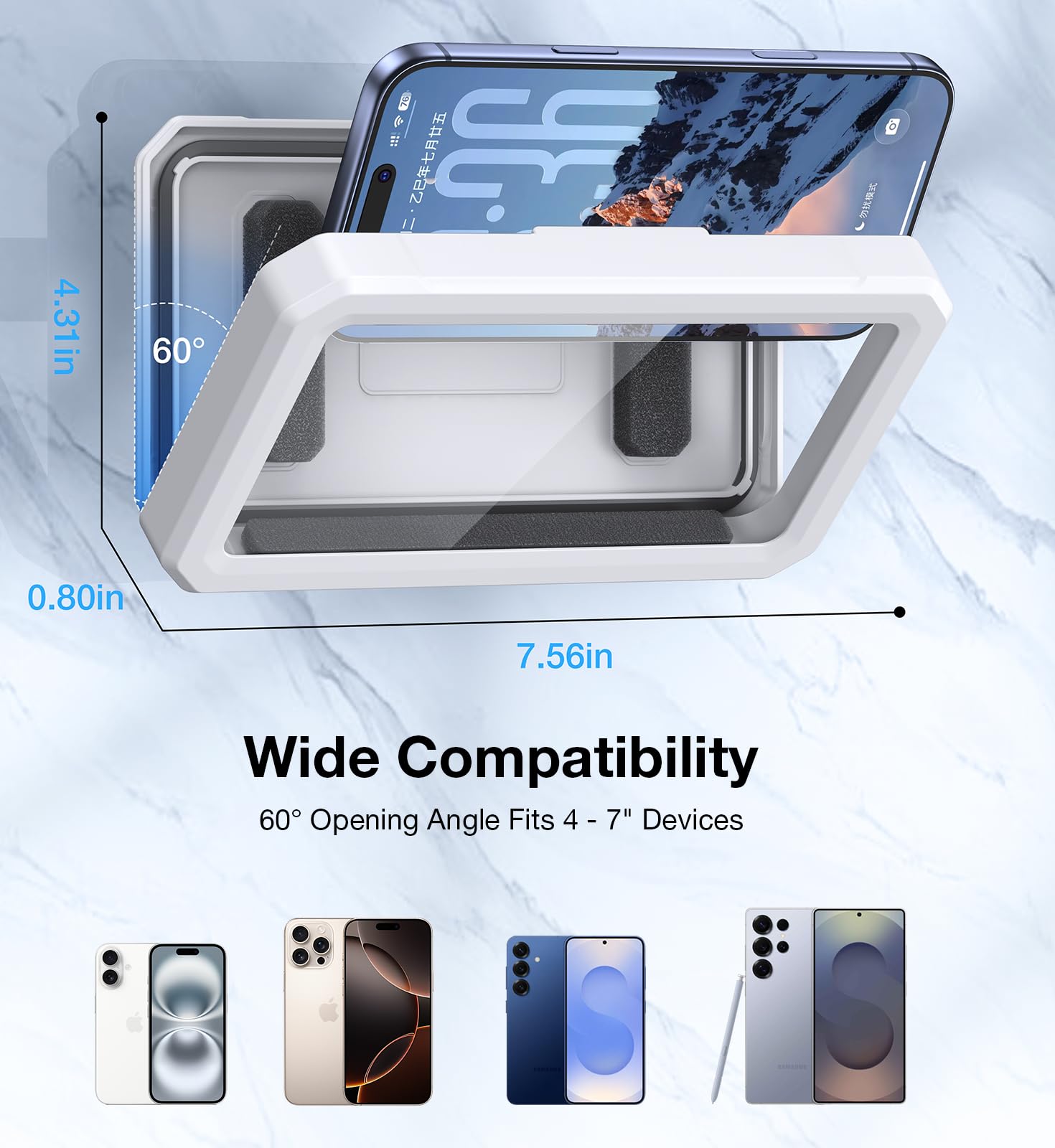 Supporto per Telefono da Doccia【Impermeabile IPX6】 custodia impermeabile smartphone 480° Rotazione, supporto telefono doccia antiappannamento ad alta definizione, per Smartphone Fino a 7" Kit