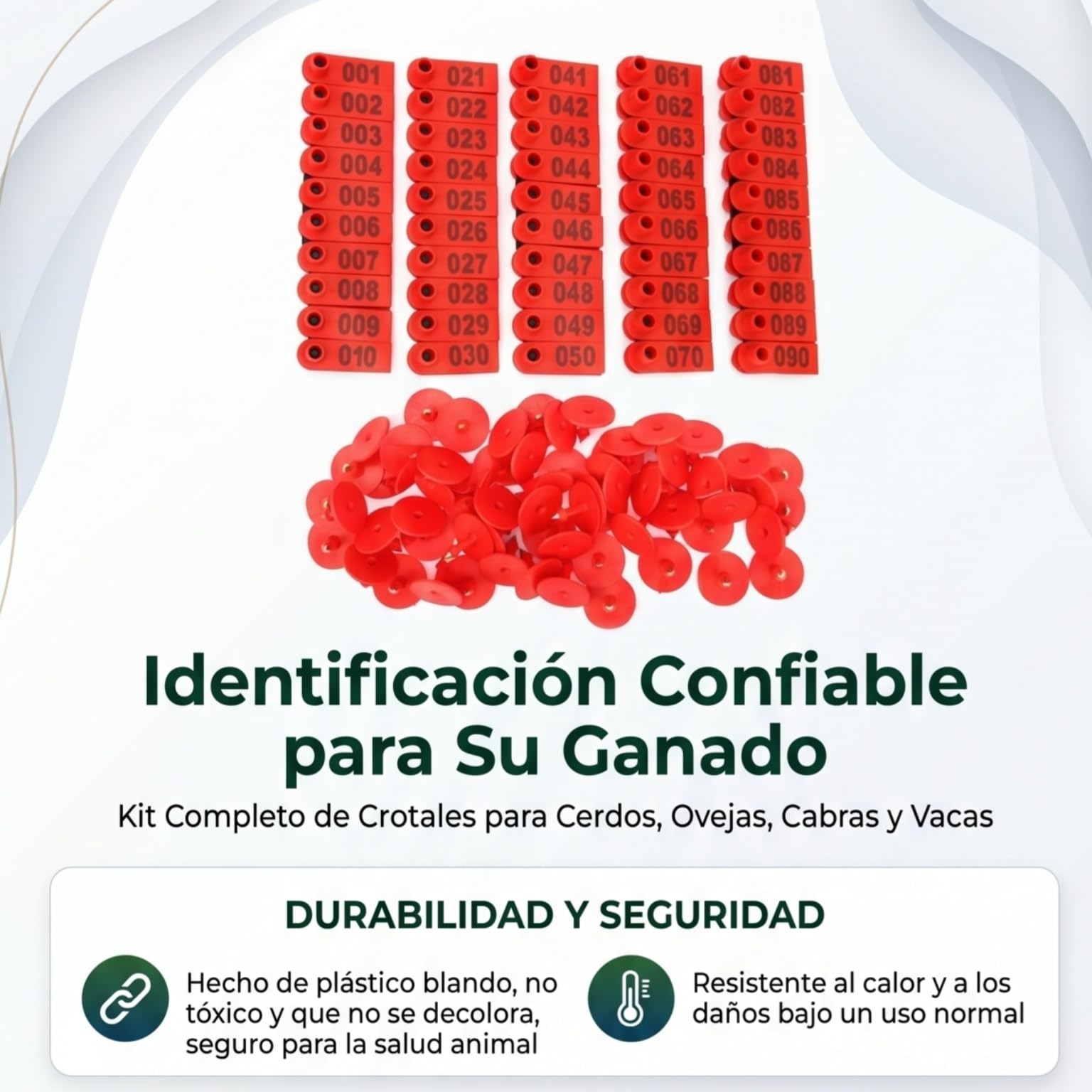 Etichette auricolari per bestiame numerate 001-100 100 pezzi in plastica rossa, per identificazione bovini pecore capre