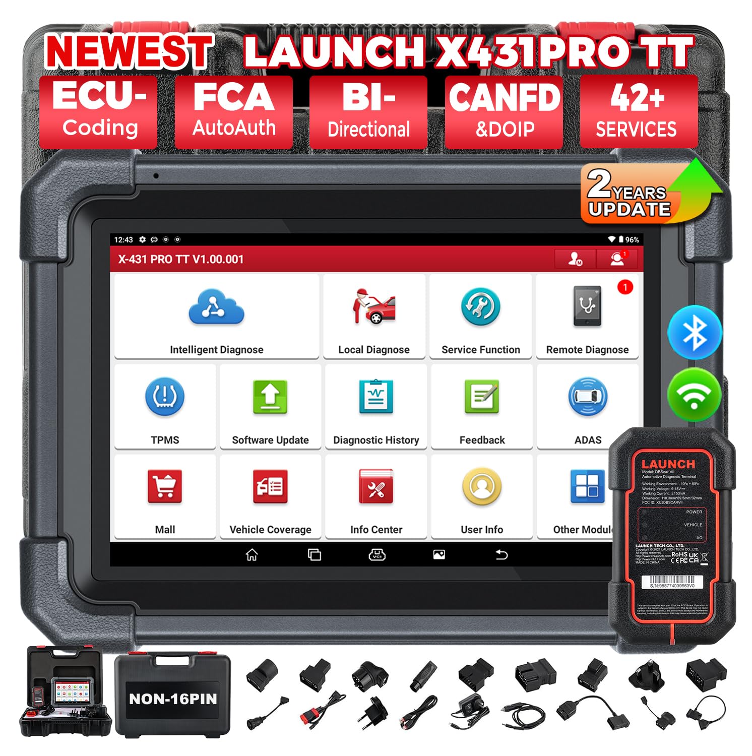 LAUNCH X431 Pro TT OBD2 Diagnosis Coche Multimarca Sistema Completo Bidireccional, ECU Codificación, ABS, Reinicio de Aceite, EPB, SAS, DPF, BMS, SRS, TPMS Escáner Diagnóstico
