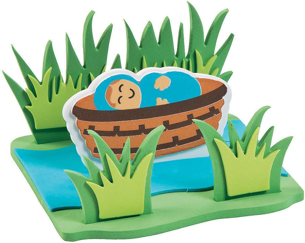 Fun Express Baby Moses - Kit de manualidades flotantes, hace 12 manualidades religiosas para niños y actividades de escuela dominical