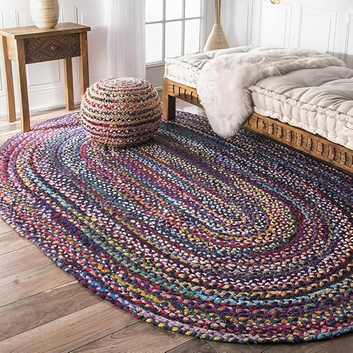 Mrida Weave 3x5 Ft Oval Blue Shade Multi Cotton Area