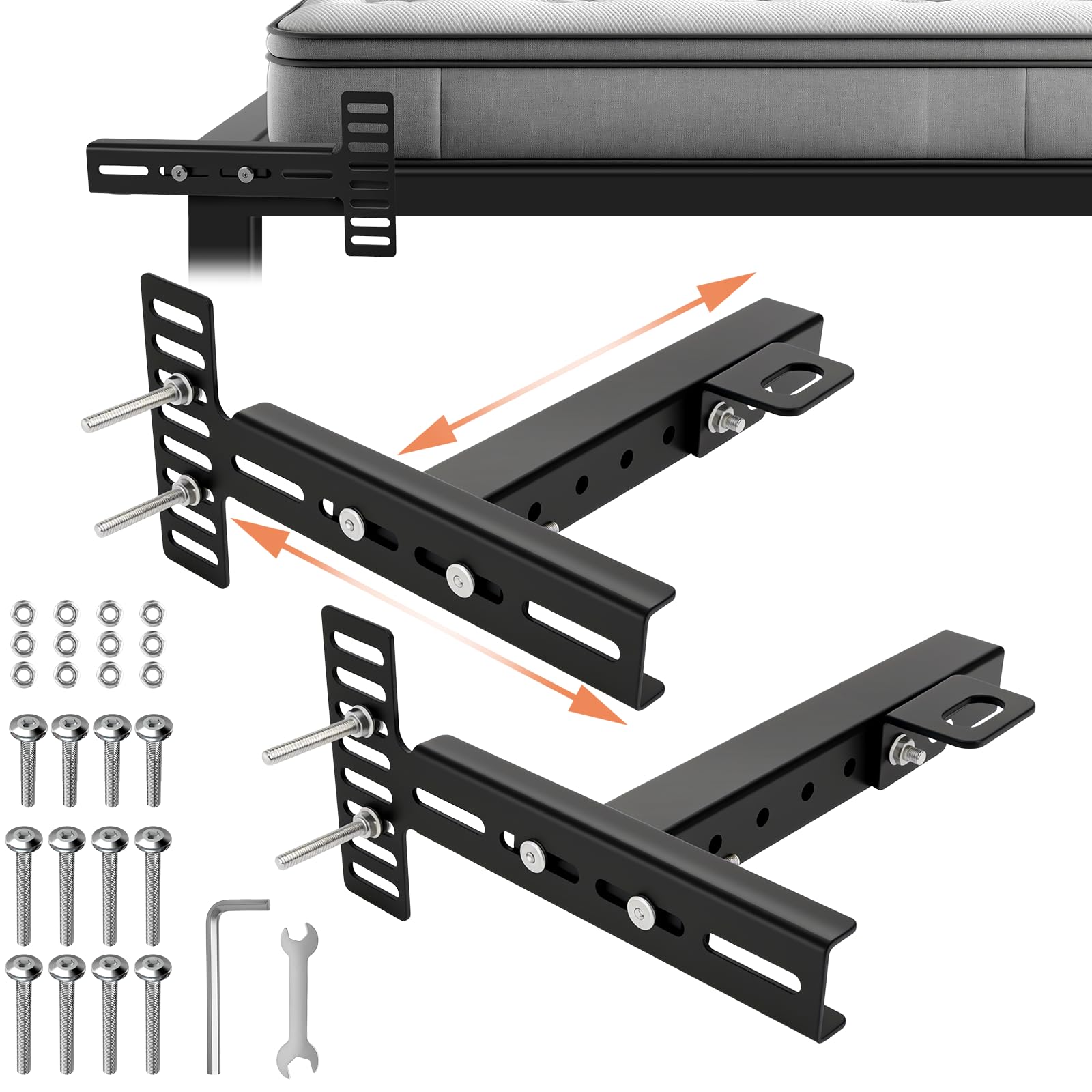 Photo 1 of 2 Pack Adjustable Headboard Brackets, Universal Headboard Brackets for Metal Bed Frame Adjustable Headboard Attachment Kit with Footboard Extension Fit Twin Full Queen King