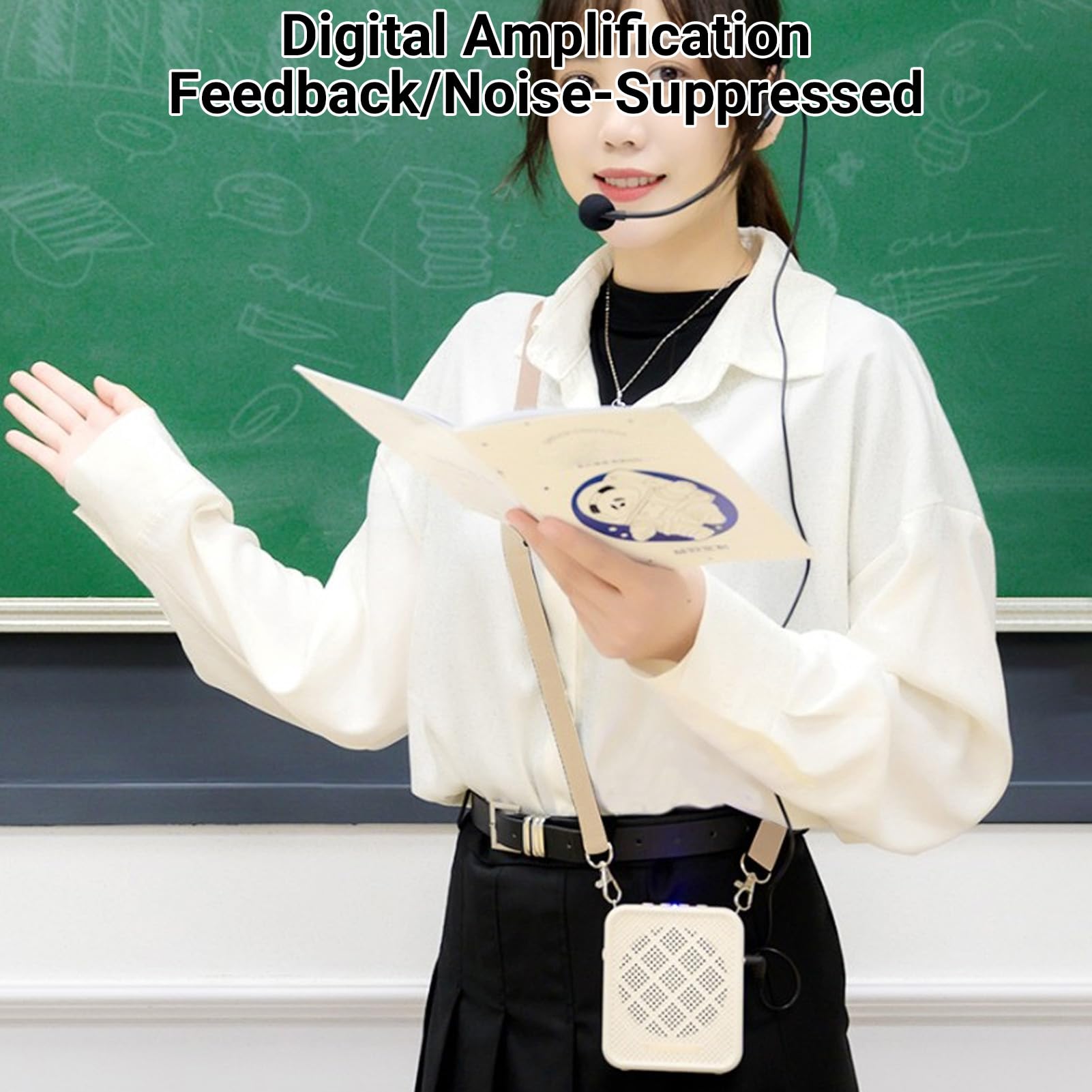 Alomejor Amplificatore Vocale, con Microfono con Cuffia Cablata, Amplificatore di Ingresso MP3 AUX, Ricaricabile, per Insegnanti e Relatori (White)