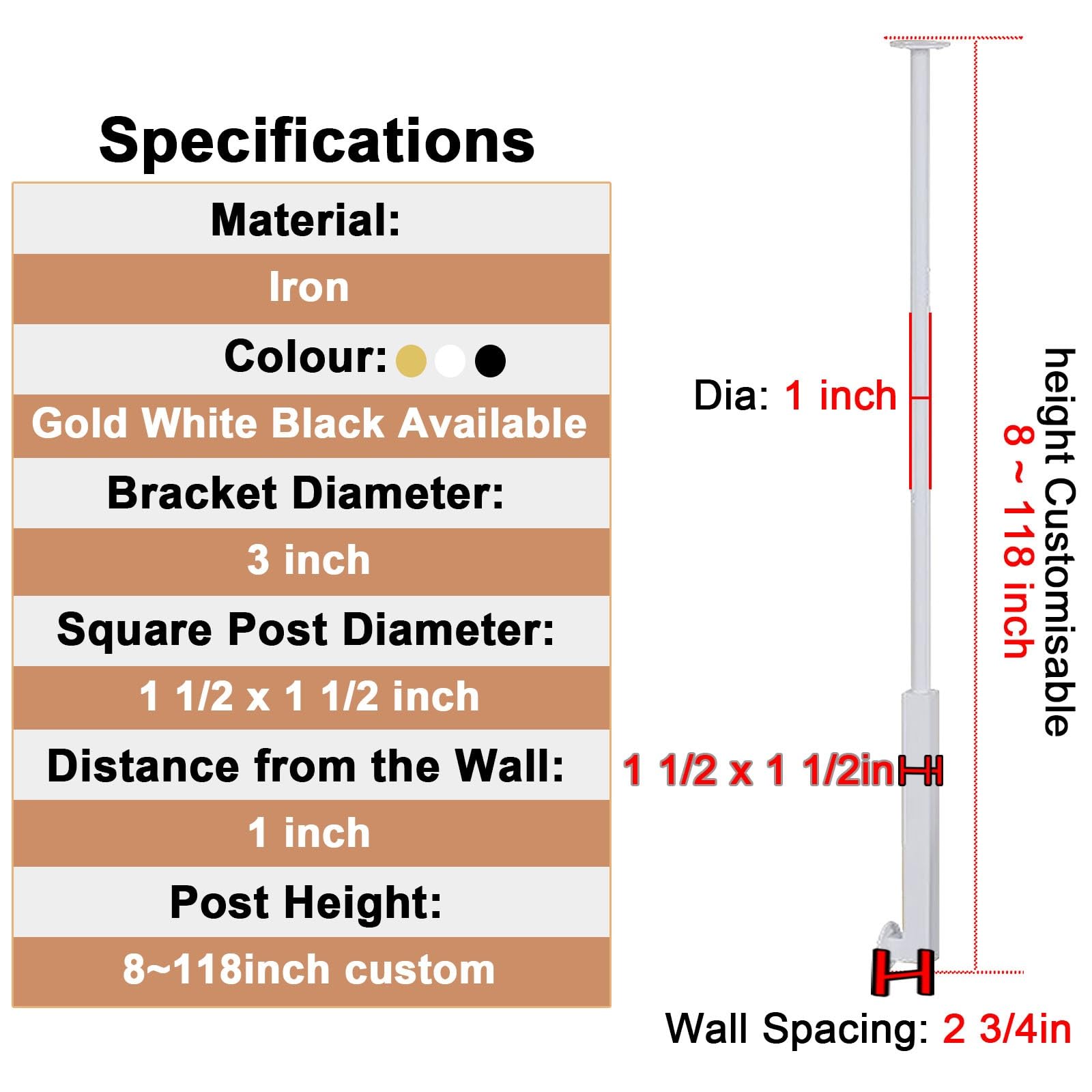 Ringhiere per Scale Balaustre per Scale Bianche Fai da Te Personalizzate, Ringhiere per Scale Interne in Metallo per Loft, Hotel, Ville, Uffici, Colonne per Balaustre(H 135 CM)