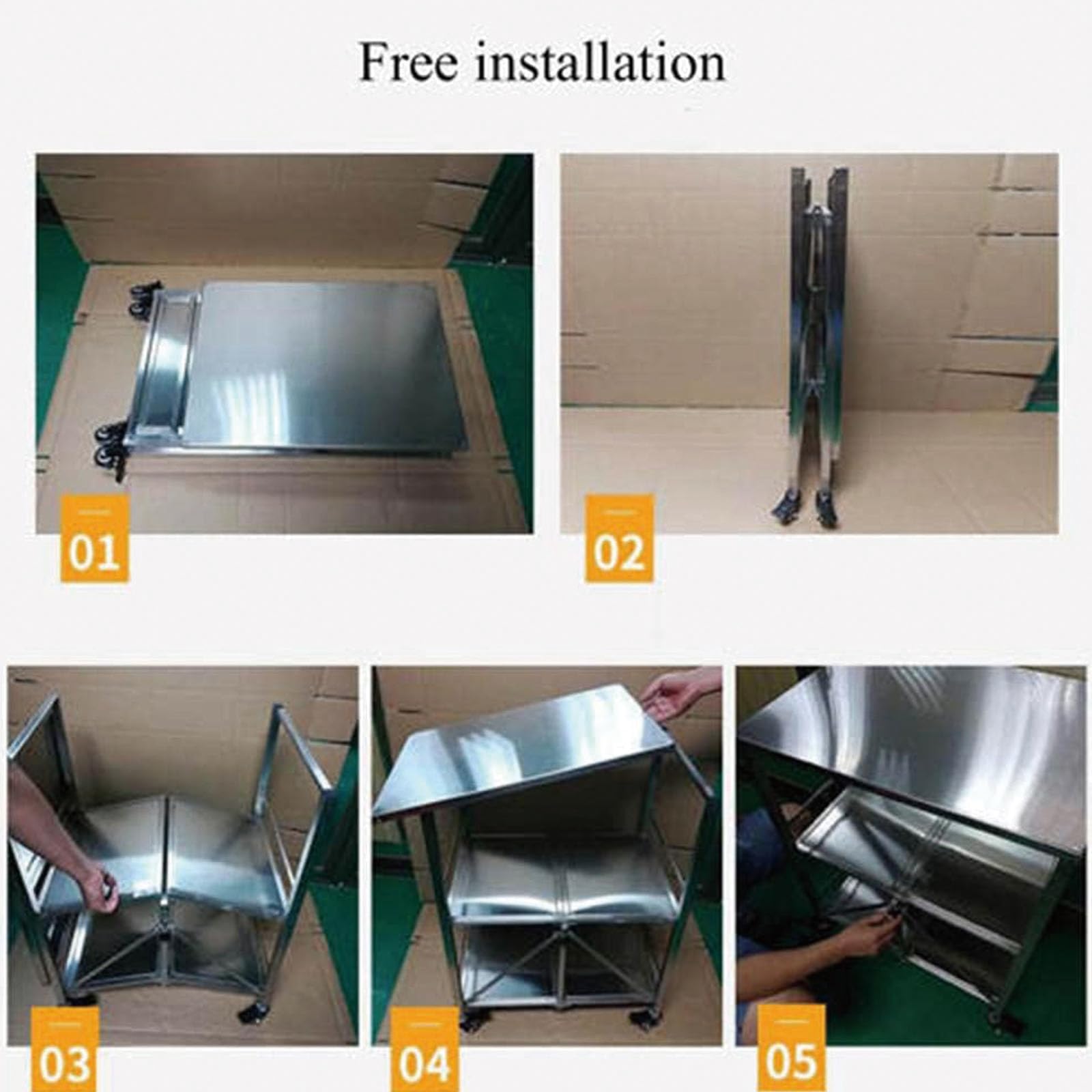 Carrello da cucina in acciaio inox, pieghevole, a 3 ripiani, con ruote bloccabili, grande ripiano per servire e riporre oggetti